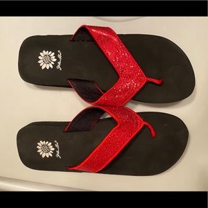 Women's Red Yellow box Flip flops